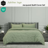 Ardor Adeline Sage Jacquard Damask Quilt Cover Set Queen
