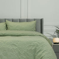 Ardor Adeline Sage Jacquard Damask Quilt Cover Set Queen