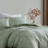 Ardor Avena Green Textured Floral Jacquard Quilt Cover Set King