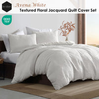 Ardor Avena White Textured Floral Jacquard Quilt Cover Set Queen