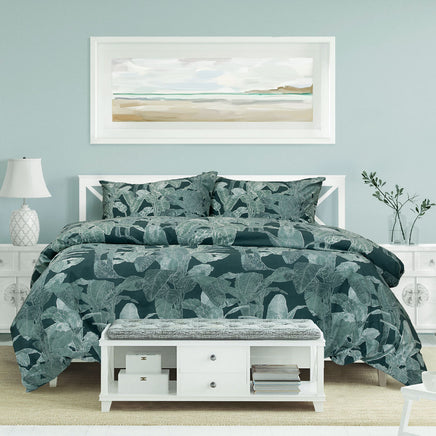 Ardor Indra Teal Palm Leaf Printed Quilt Cover Set King