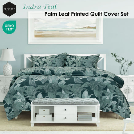 Ardor Indra Teal Palm Leaf Printed Quilt Cover Set King