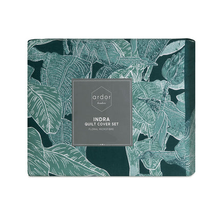Ardor Indra Teal Palm Leaf Printed Quilt Cover Set King