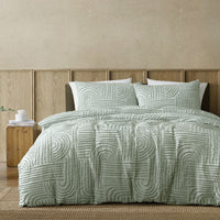 Ardor Kiewa Dusty Sage Textured Jacquard Aztec Quilt Cover Set Queen