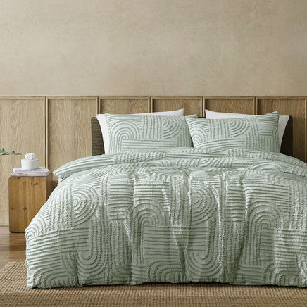 Ardor Kiewa Dusty Sage Textured Jacquard Aztec Quilt Cover Set Queen