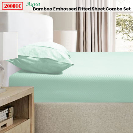 Ramesses 2000TC Bamboo Embossed Fitted Sheet Combo Set Aqua Double