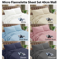Kingtex Micro Flannelette Sheet Set 40 cm Wall Steel Blue Queen