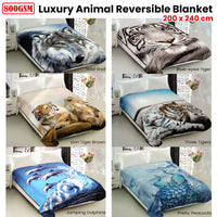 800GSM Luxury Reversible Animal Pattern Mink Blanket Queen 200 x 240 cm Blue-eyed Tiger
