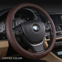 Universal Luxury Car 37-38cm Steering Wheel Cover PU Leather Non-slip Breathable (Brown)