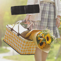 Collapsible Outdoor Camping Portable Insulated Picnic Basket Camping Picnic Ice Pack(Green Grid)