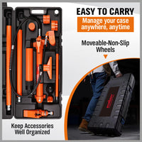 12T Porta Power Kit Hydraulic Ram Pump Oil Hose Automotive Body Repair Tool