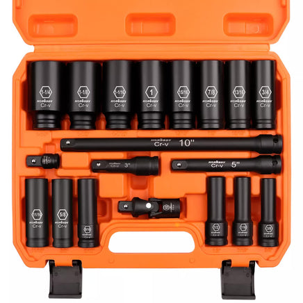 18Pc Deep Impact Socket Set Imperial / SAE Extension Flexible Adaptor 1/2" Drive