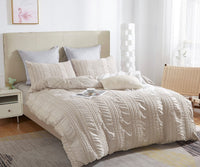 Tufted Boho Striped Embroidery Quilt/Doona/Duvet Cover Set - King Size