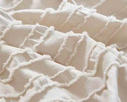 Tufted Boho Striped Embroidery Quilt/Doona/Duvet Cover Set - King Size