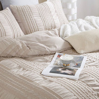 Tufted Boho Striped Embroidery Quilt/Doona/Duvet Cover Set - Super King Size