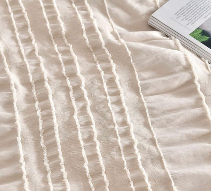 Tufted Boho Striped Embroidery Quilt/Doona/Duvet Cover Set - Super King Size