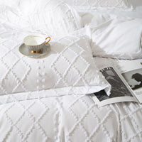 Tufted Boho Embroidery Quilt/Doona/Duvet Cover Set - White - King Size