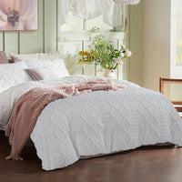 Tufted Boho Embroidery Quilt/Doona/Duvet Cover Set - White - Queen Size