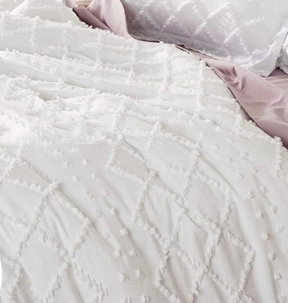 Tufted Boho Embroidery Quilt/Doona/Duvet Cover Set - White - Super King Size
