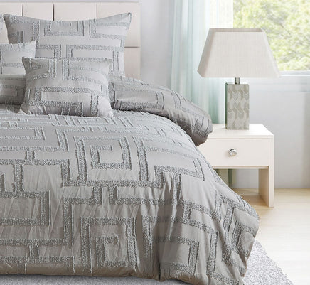 Tufted Jacquard Quilt/Doona/Duvet Cover Set - Grey - King Size