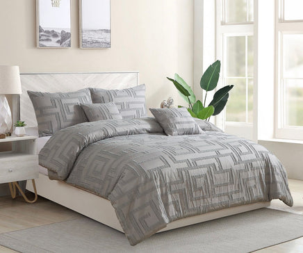 Tufted Jacquard Quilt/Doona/Duvet Cover Set - Grey - Super King Size