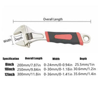 8inch 10inch 12inch Durable Chrome Vanadium Steel Rubberized Grip Adjustable Wrench - 12inch