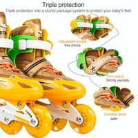 Adjustable Kids Roller Skates Set - Single Flash Wheels - Size s - Gold