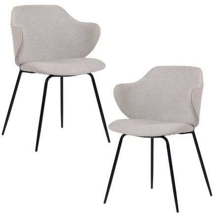 Set of 2 Dining Chairs Fabric with Metal Legs in Ivory Beige