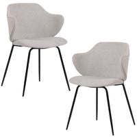 Set of 2 Dining Chairs Fabric with Metal Legs in Ivory Beige