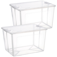 2x 37 Litre Modular Clear Foldable Storage Box with Lid Plastic Tub Collapsible