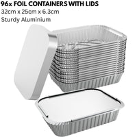 96x Aluminium Disposable Foil Food Container Trays Pans w/ Lids Covers Bulk 32cm*26cm*6.3cm