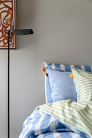 100% Cotton Duvet Quilt Cover Set w/ 2 Pillow Cases in Reversible Blue/Green/White Stripe - Queen