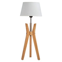 Bamboo Tripod Table Lamp Desk Modern Rustic Geo Light w Linen Shade