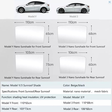 Tesla Model 3 2 Pcs-Only Sunshade Sun Roof