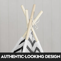 Giant Cotton Canvas Kids Teepee Wigwam Children Pretend Play Tent Indoor Outdoor Party - black