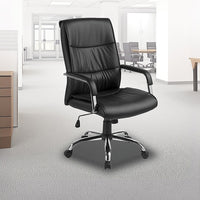 PU Leather Office Chair – Ergonomic Executive Swivel Desk Chair with Padded Seat in Black