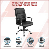 PU Leather Office Chair – Ergonomic Executive Swivel Desk Chair with Padded Seat in Black