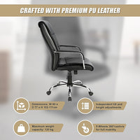 PU Leather Office Chair – Ergonomic Executive Swivel Desk Chair with Padded Seat in Black