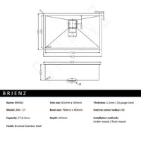 810x505mm Handmade 1.5mm Stainless Steel Undermount / Topmount Kitchen Sink with Square Waste