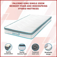 King Single 20cm Hybrid Mattress – Memory Foam and Innerspring Support