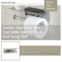 Stainless Steel Double Toilet Paper Holder Towel Roll Tissue Rack Storage Shelf