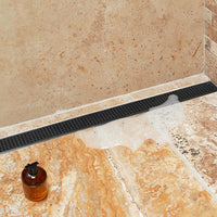 1200mm Bathroom Shower Black Grate Drain w/Centre outlet Floor Waste Square Pattern