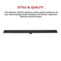 1200mm Bathroom Shower Black Grate Drain w/Centre outlet Floor Waste Square Pattern