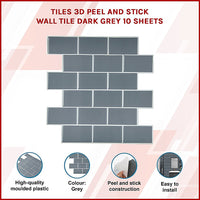 Tiles 3D Peel and Stick Wall Tile Dark Grey 10 Sheets