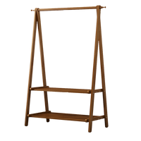 Portable Clothes Rack Coat Garment Stand Bamboo Rail Hanger Airer Closet