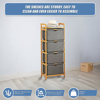 Bamboo Shelf with Storage Hamper – Wooden Organiser with Three-Set Rack Removable Laundry Bags