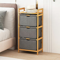 Bamboo Shelf with Storage Hamper – Wooden Organiser with Three-Set Rack Removable Laundry Bags