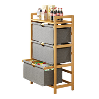 Bamboo Shelf with Storage Hamper – Wooden Organiser with Three-Set Rack Removable Laundry Bags