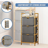 Bamboo Shelf with Storage Hamper – Wooden Organiser with Three-Set Rack Removable Laundry Bags