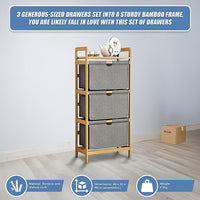 Bamboo Shelf with Storage Hamper – Wooden Organiser with Three-Set Rack Removable Laundry Bags